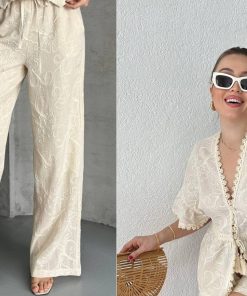 طقم بنطلون دانتيل قطعتين