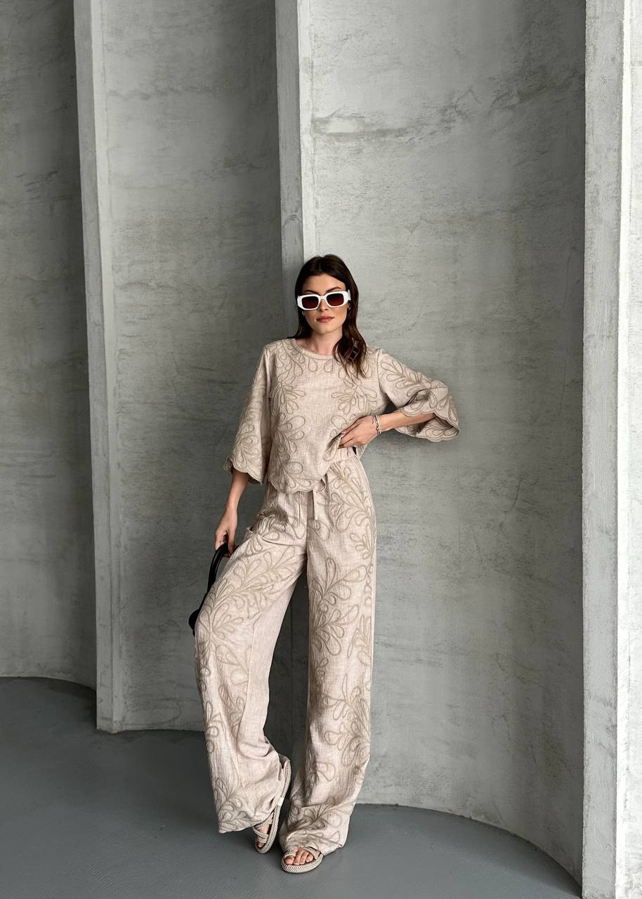 طقم بنطلون لينن 01 من ام اند تي - متجر عالم آرڤا للملابس والهدايا طقم بنطلون لينن 01 من ام اند تي