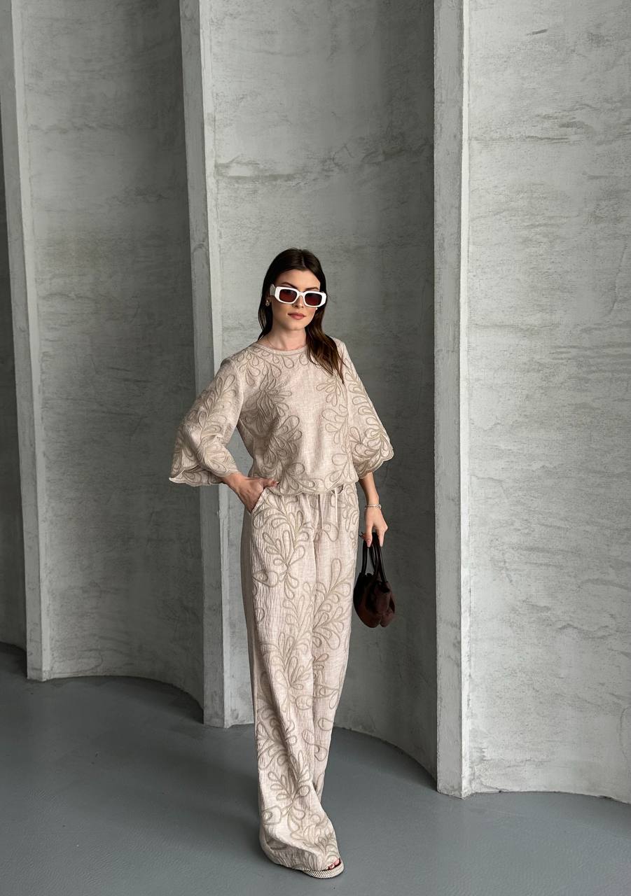 طقم بنطلون لينن 01 من ام اند تي - متجر عالم آرڤا للملابس والهدايا طقم بنطلون لينن 01 من ام اند تي