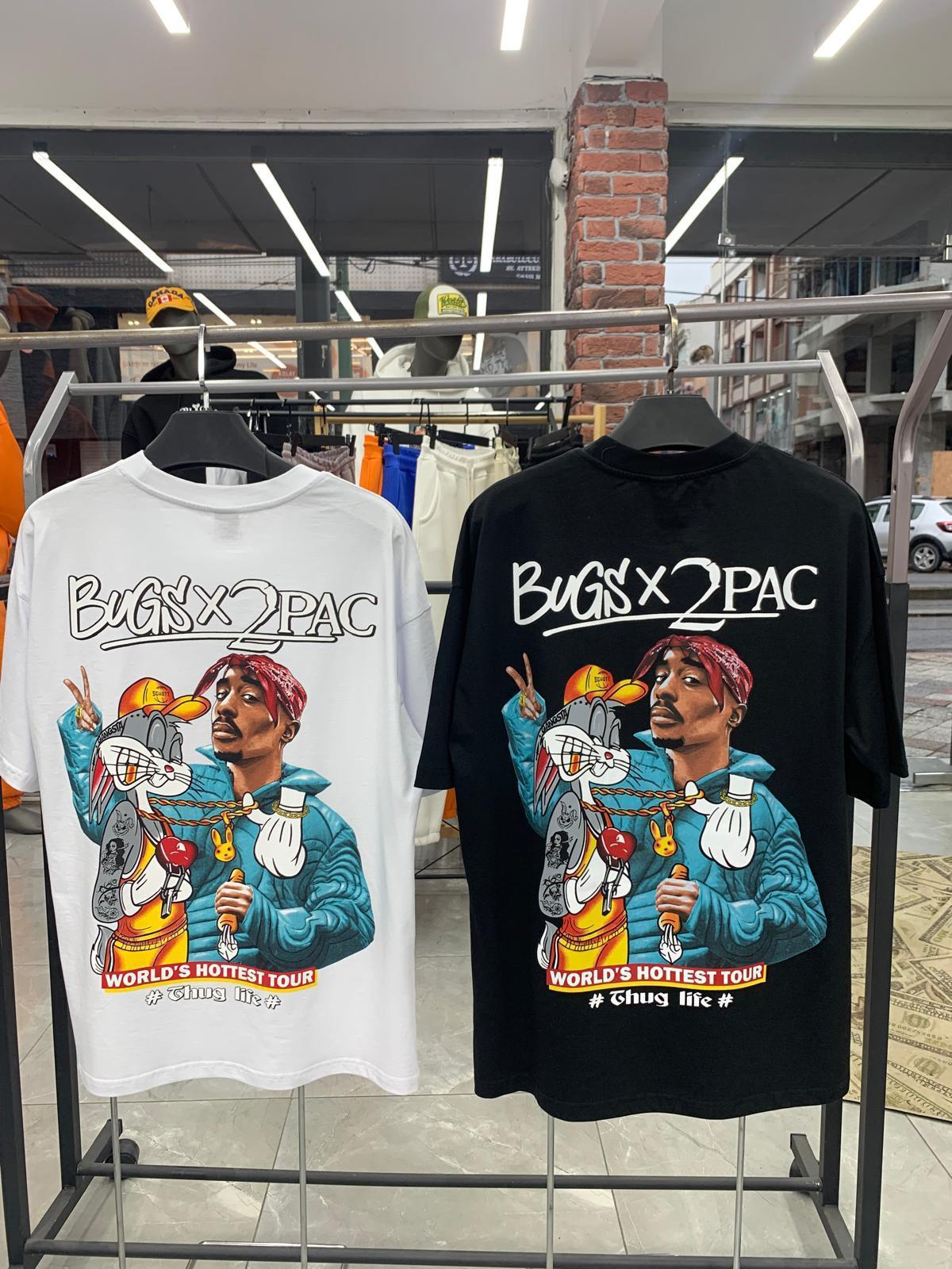 تي شيرت bugs 2 pac اوفر سايز - متجر عالم آرڤا للملابس والهدايا تي شيرت bugs 2 pac اوفر سايز