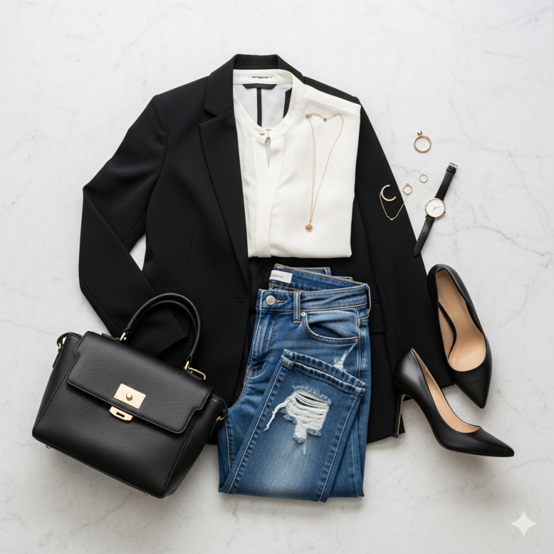 فن التناقض: كيف ترتدين الجينز الممزق بإطلالة رسمية وأنيقة؟